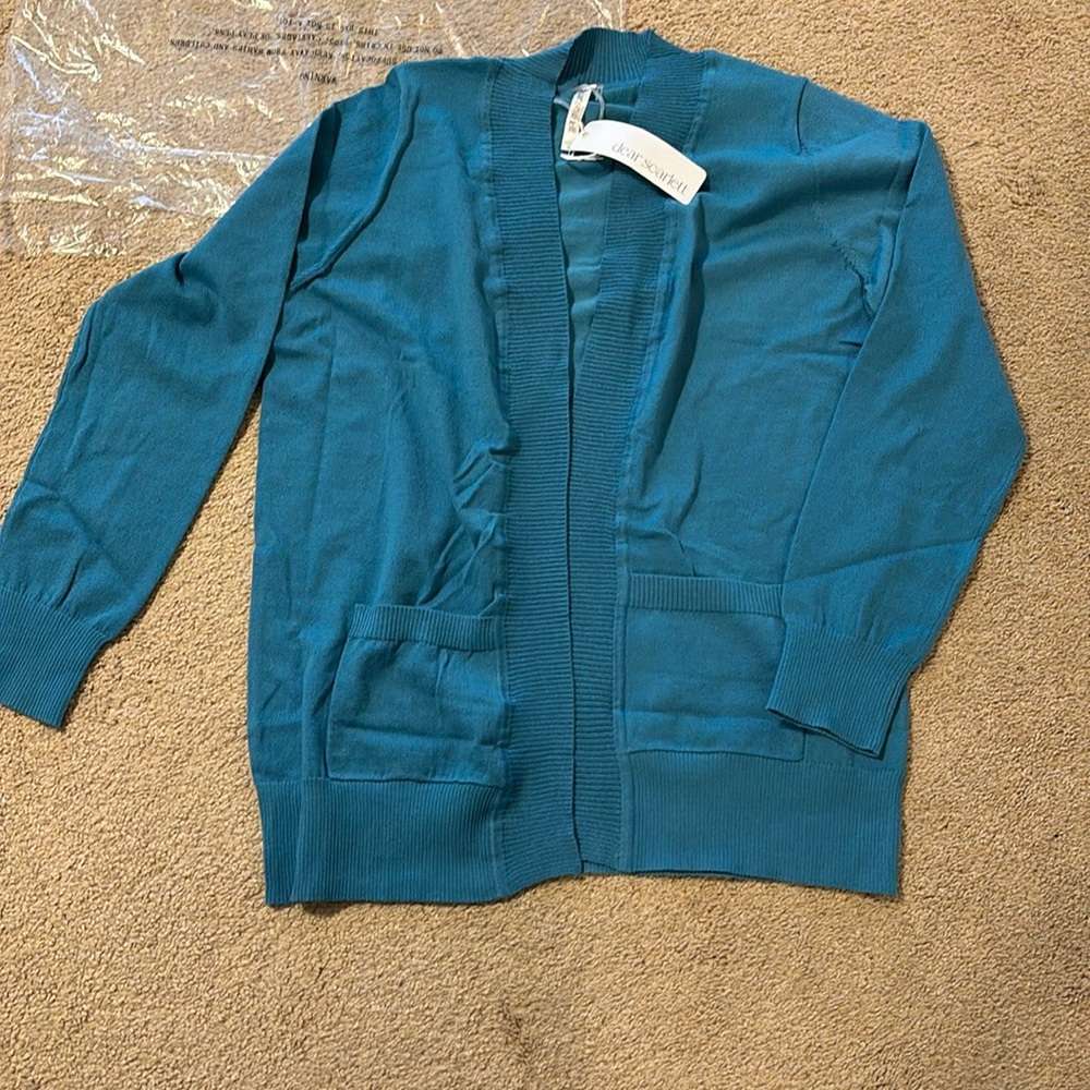 Dear Scarlet Long Sleeve Sweater Cardigan w/ Pockets (Teal)